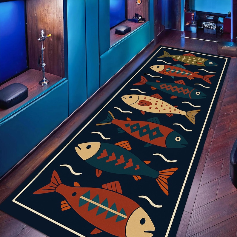 Colorful Fish Runner Rug – Nautical Kitchen Carpet, Long Hallway Mat ...