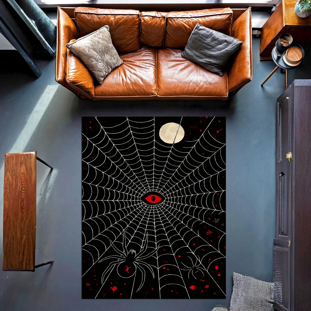 Gothic Spider Web Rug – Black Carpet With Eye Design – Creepy Halloween ...