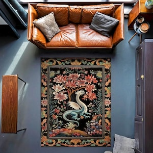 Floral Dragon Rug, Fantasy Inspired Area Rug, Fairycore, Dark Academia, Magical Dragon, Aesthetic, Maximalist Rug For Living Room,Mystic Rug