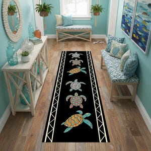 Turtle Kitchen Rug – Sea Turtle Mat for Coastal Home Decor, Ocean Animal Themed Floor Mat, Non-Slip Washable Entry Rug, Nautical Gift Idea
