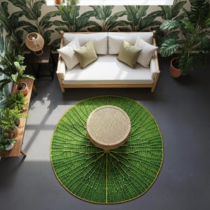 Alfombra de hojas verdes, alfombra redonda con plantas verdes, alfombra antideslizante, alfombra grande de hojas para sala de estar, alfombra de dormitorio con temática natural, alfombra de cocina lavable, Monstera