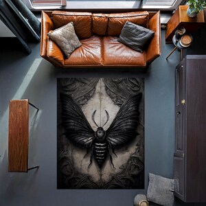 Dark Academia Luna Moth Rug, Gothic Cottagecore Butterfly Decor Rug, Celestial Witch Dark Moth Carpet, Living Room Fairycore