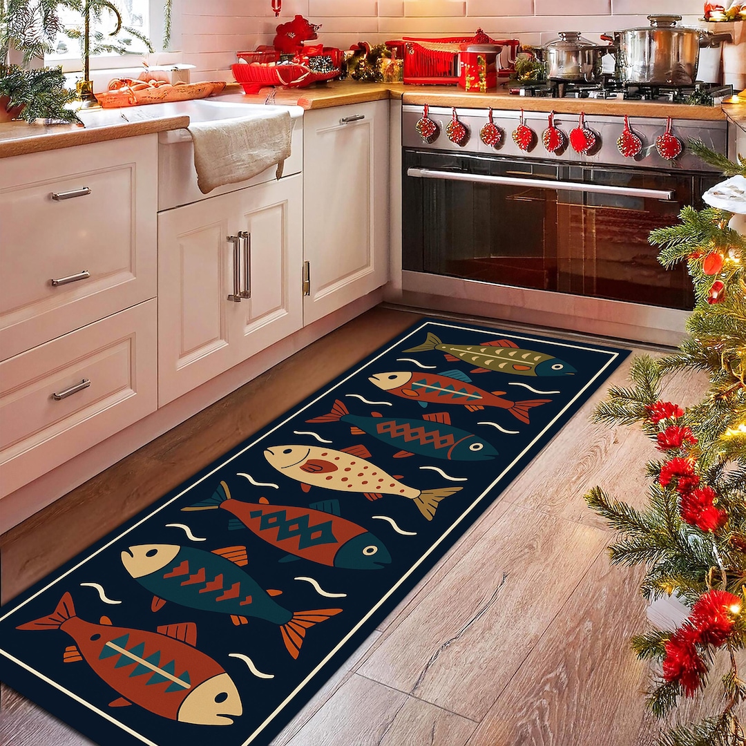 Fish Patterned Rugs Colorful Fish Runner Rug – Nautical Kitchen Carpet, Long Hallway Mat ...