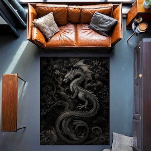 Gothic Dragon Rug, Fantasy Inspired Area Rug, Fairycore, Dark Academia, Magical Dragon, Aesthetic, Maximalist Rug For Living Room,Mystic Rug