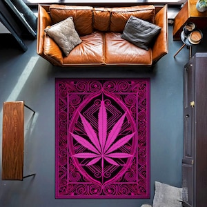 Dywan Neon Pink Leaf, Dywan Kwiatowy, Dziewczęcy Wystrój Pokoju, Abstrakcyjny Dywan Iluzyjny, Dywan Neon Look, Abstrakcyjny Dywan, Wystrój Hippie, Dywan Trippy, Wystrój Imprezy