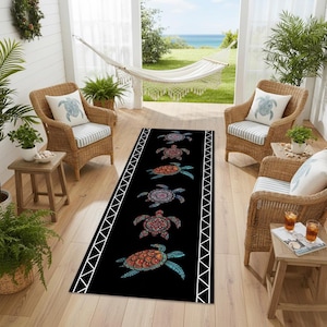 Sea Turtle Kitchen Rug – Coastal Ocean Animal Floor Mat, Cute Non-Slip Turtle Decor for Entryway or Kitchen, Washable Nautical Runner Gift