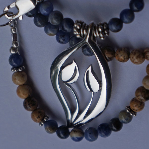 Equality 18" Necklace with 4mm sodalite and picture jasper beads -  Symbolic Jewelry by K Robins Designs