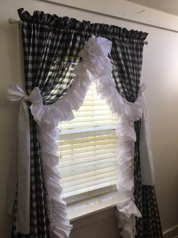 Black And White Check Double Ruffle Priscilla Curtain