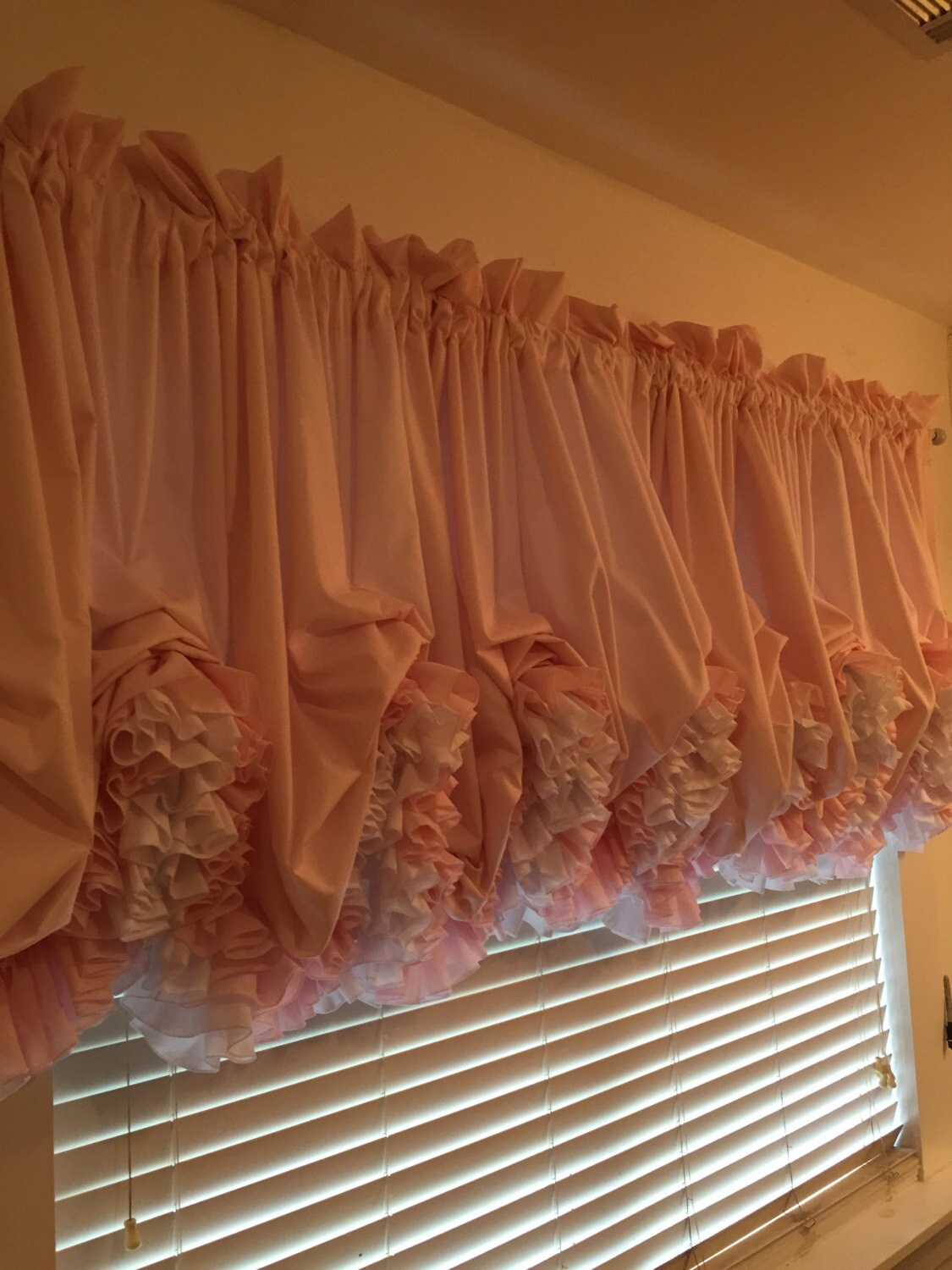 Blush Pink Double Ruffle Balloon Valance Curtain Etsy