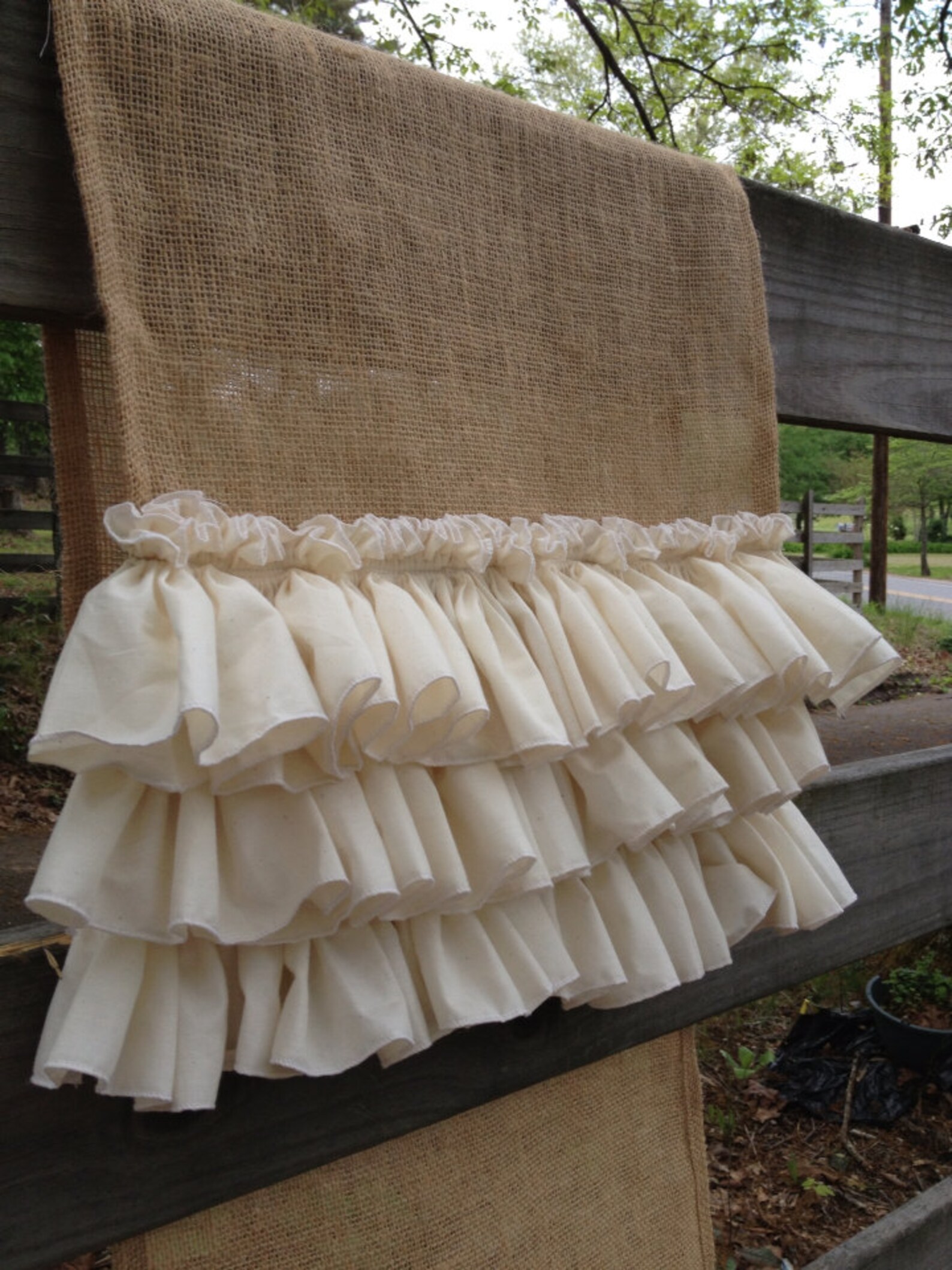 Burlap Table Runner With 3 Tea Dyed Muslin or Unbleached Etsy
