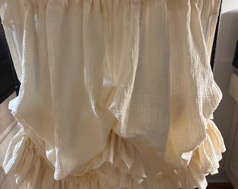 Ready to Ship French Country Small Window Two Puff Ivory Gauze Single Ruffle Balloon Curtain