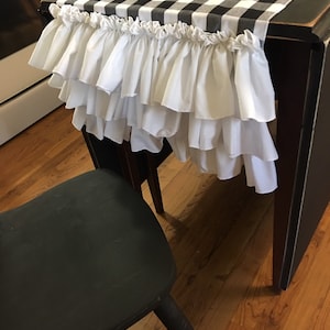 Farmhouse Black Check Table Runner With White Triple Ruffles