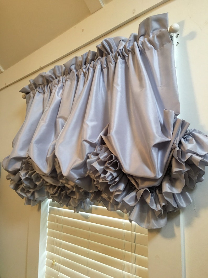 Light Grey Gray Faux Silk Double Ruffle Balloon Curtain Etsy