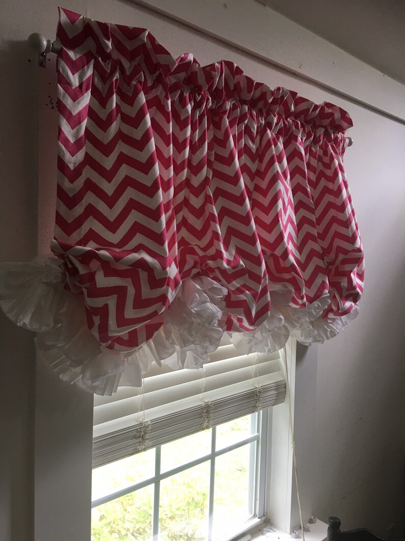 Hot Pink and White Chevron Double Ruffle Balloon Valance Etsy
