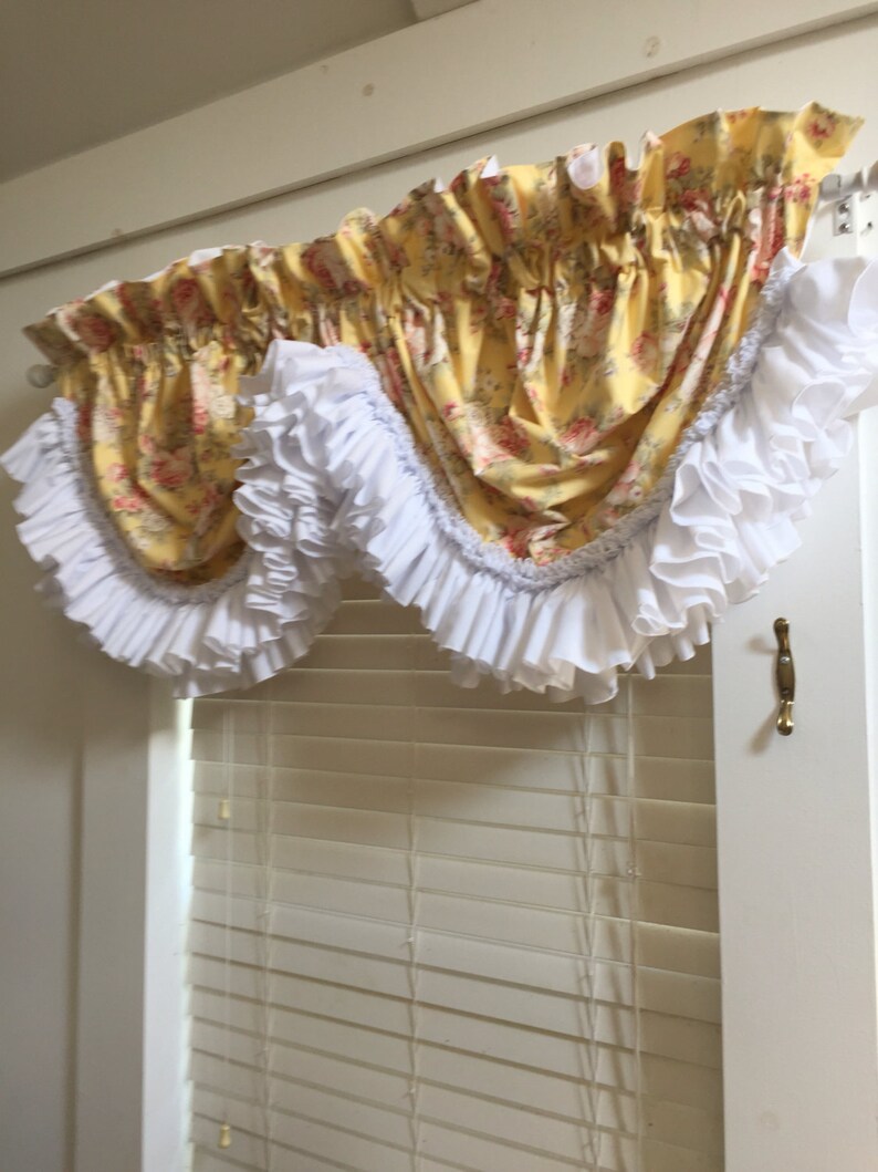 Shabby Chic Rose Floral Festoon Balloon Valance with White Etsy