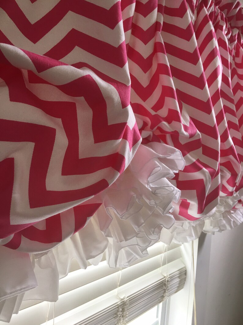 Hot Pink and White Chevron Double Ruffle Balloon Valance Etsy
