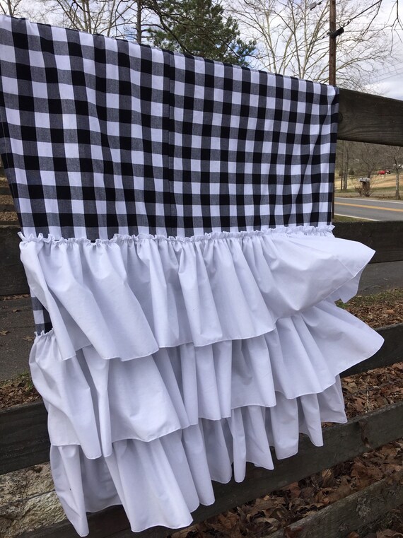 Farmhouse Black And White Check Shower Curtain With White Etsy