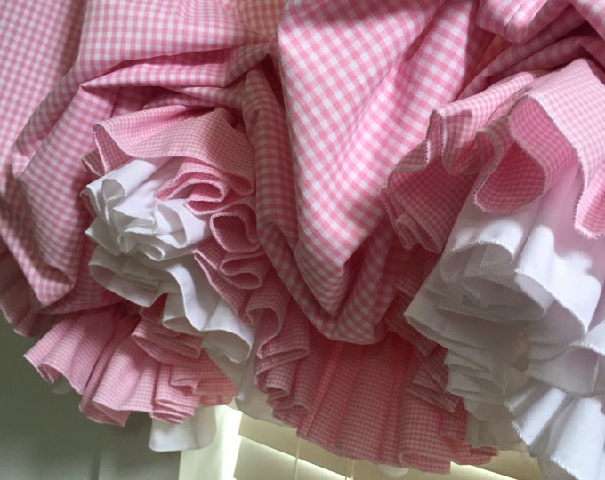 Pink Gingham Double Ruffle Balloon Curtain Etsy