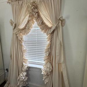 Double Ruffle Unbleached Permanent Press Muslin Cotton Priscilla Curtains