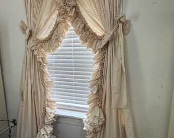 Double Ruffle Unbleached Permanent Press Muslin Cotton Priscilla Curtains