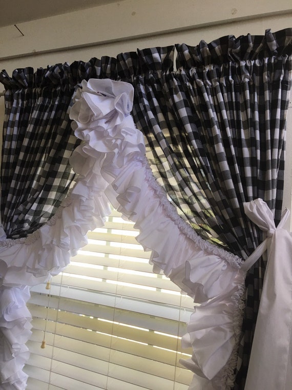 Black And White Check Double Ruffle Priscilla Curtain