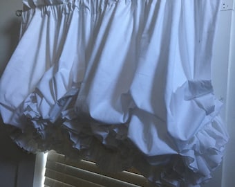 Bleached White Muslin Double Ruffle Balloon Curtain