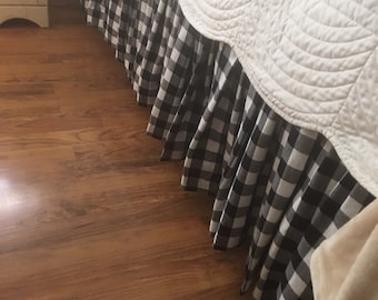 Ready to ship Queen Size Black and white check bedskirt