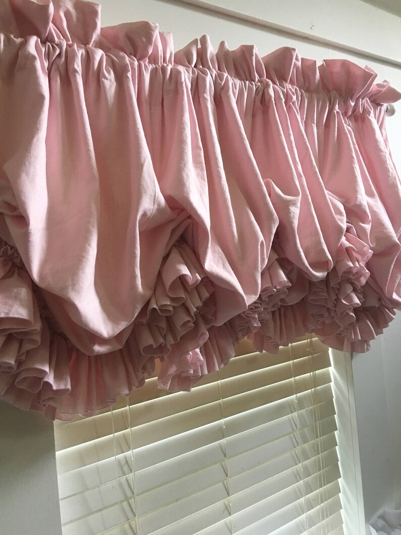 Blush Pink Linen Blend Double Ruffle Balloon Curtain Valance Etsy