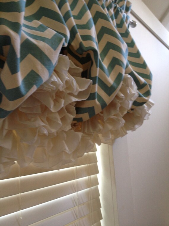 Turquoise And Cream Chevron Double Ruffle Balloon Valance Etsy