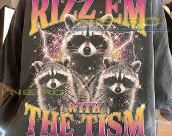 Rizz Em With The Tism Funny Raccoon Retro 90S Vintage Style Comfort Colors® Tshirt, Trash Panda Meme Humor Animal Graphic Sunglasses Tees,