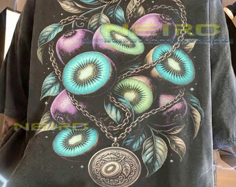 Kiwi Fruit Tropical Nature Vintage Botanical Art Comfort Colors® Tshirt, Ornate Medallion Gold Chain Food Lover Bootleg 90s Graphic Tee