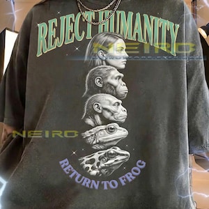 Reject Humanity Return To Frog Evolution Devolution Frog Lover Comfort Colors® Tshirt, Primate Ape Human Meme Amphibian Biology Science Tee