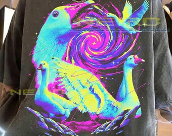 Neon Space Goose Comfort Colors® Tshirt, Vintage Psychedelic 90S Graphic Retro Bird Faded Tees, Y2K Streetwear Trippy Animal Lover,