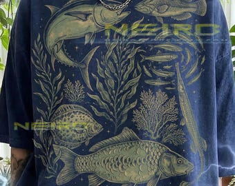 Fisk Marint liv Fiskare Hav Natur Vintage Havsdjur Comfort Colors® T-shirt, Nautisk skiss Vattenlevande djur Undervattens Vilda Djur T-shirts,