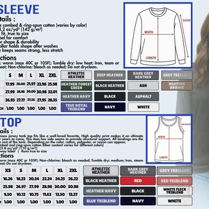 The image is a collage of product details and a woman's image, providing information about a long sleeve shirt and a tank top.