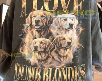 I Love Dumb Blondes Golden Retriever Dog Lover Comfort Colors® Tshirt, Cute Puppy Vintage Pet Graphic Animal Lover Bootleg 90s Tee