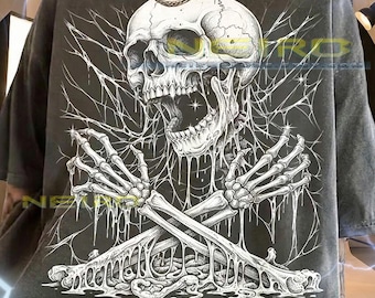 Screaming Skull Crossed Bones Skeleton Horror Dark Gothic Art Comfort Colors® Tshirt, Macabre Dripping Slime Cobwebs Grunge Vintage Tees,