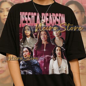 May include: Black unisex t-shirt with the pink text "JESSICA PEARSON" and a collage of women. The shirt includes the text "Maro Store". The model is wearing an XL shirt. The shirt is true to size.