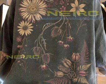 Vintage Botanical Flora Dark Academia Flowers Gothic Thistle Comfort Colors® Tshirt, Golden Fern Nature Lover Tees,