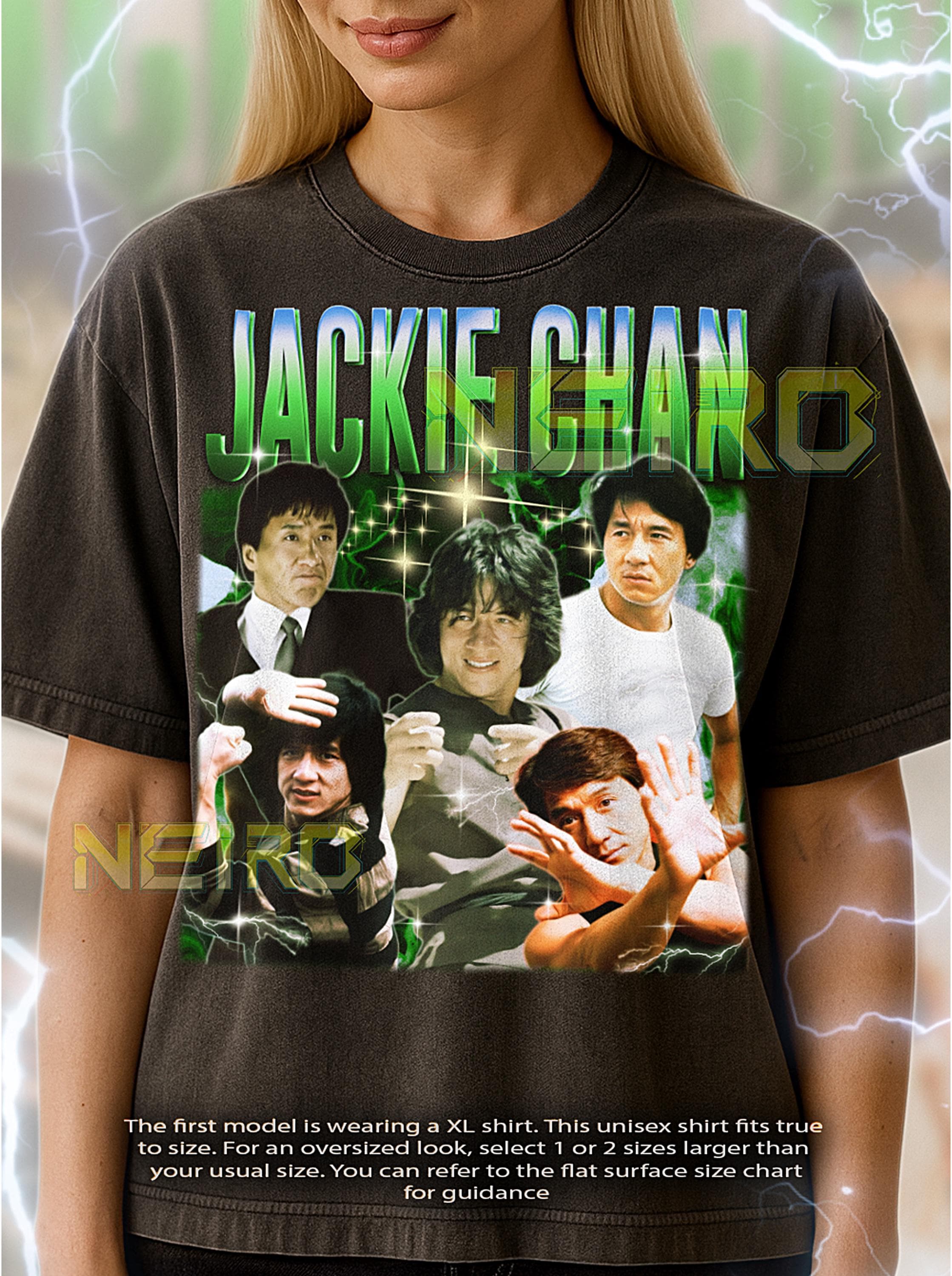 ‼️希少‼️ 新品未使用品ビンテージ ジャキーチェン警察故事4之簡軍任務tシャツL ジャッキー・チェンの海賊版シャツ、ヴィンテージアクションスター