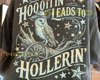 Hootin' Leads To Hollerin' Cowboy Owl Western Comfort Colors® Tshirt, Wild West Bird Lover Vintage Country Bootleg 90s Graphic Tee