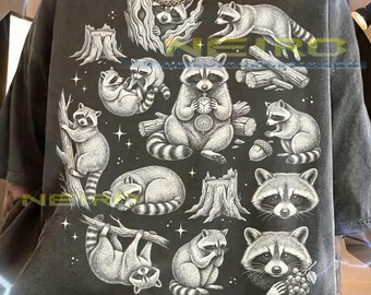 Raccoon Trash Panda Animal Lover Wildlife Nature Comfort Colors® Tshirt, Cute Critter Vintage Forest Animal Black And White Tee