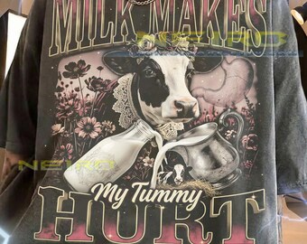 Milk Makes My Tummy Hurt Cow Dairy Comfort Colors® Tshirt, Lactose Intolerant Stomach Ache Vintage Farm Animal Milk Bottle Humor Calf Tee