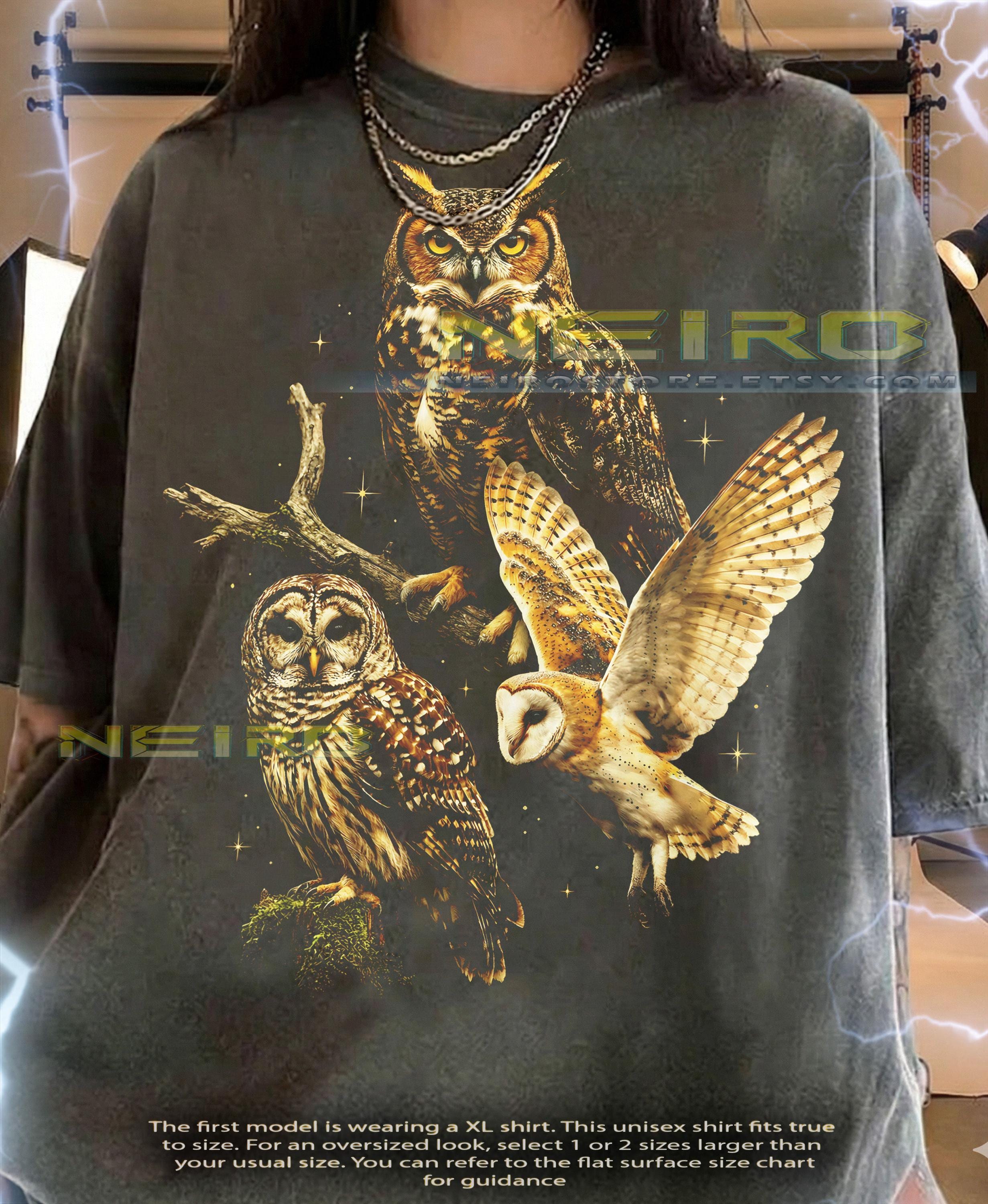 Vintage Owls 90S Graphic Style Comfort Colors® Tshirt, Retro Night Bird Faded Tees, Nature Anima