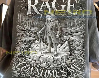 Rage Danger Consumes Me Gentleman Frog Toad Comfort Colors® Tshirt, Top Hat Monocle Cane Cracked Ice Vintage Illustration Dark Humor Tee