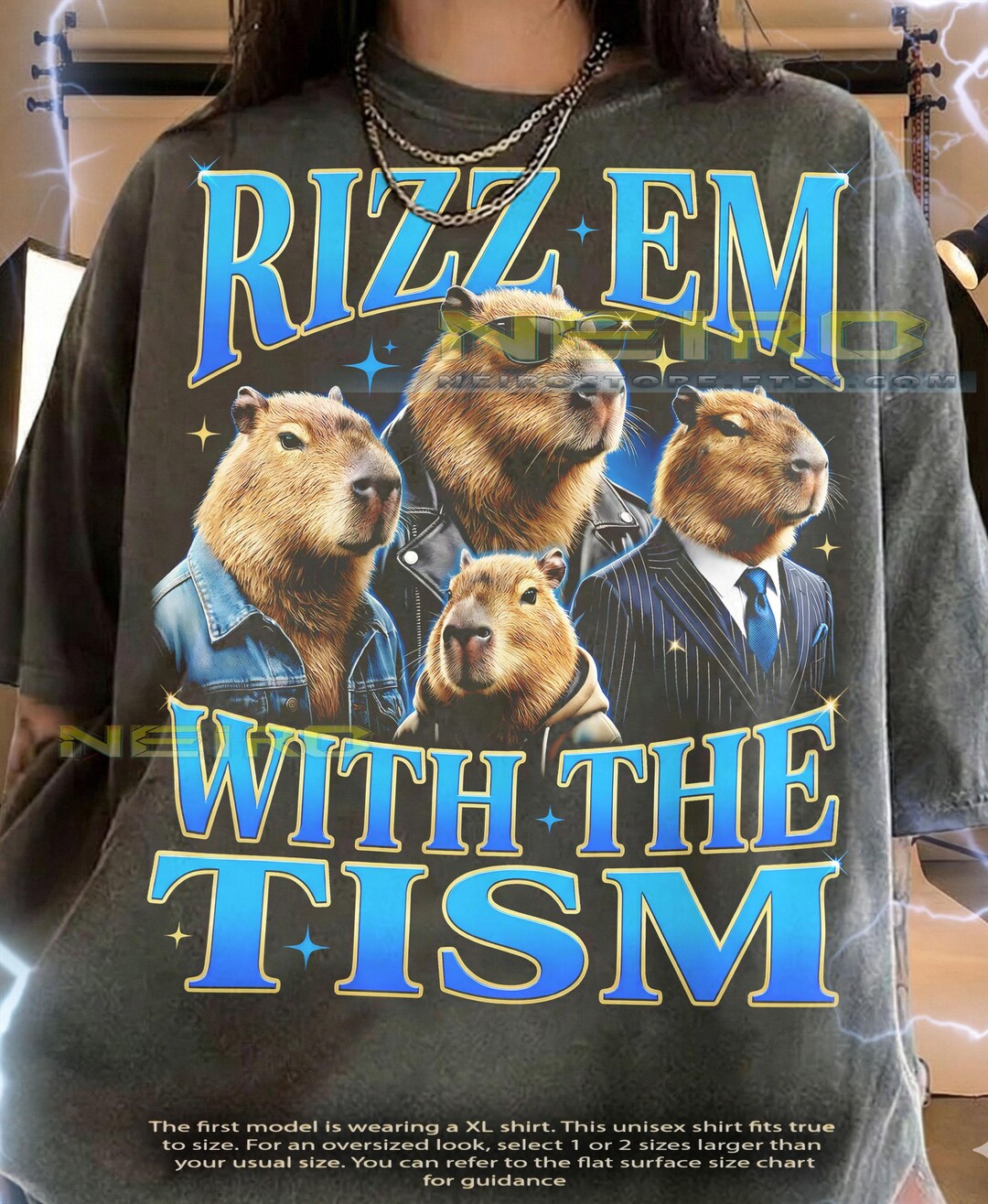 Rizz Em With the Tism Comfort Colors® Tshirt, Funny Capybara Meme Retro ...