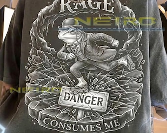 Rage Danger Consumes Me Vintage Frog Victorian Suit Comfort Colors® Tshirt, Bowler Hat Monocle Skating Funny Animal Retro Art Dark Humor Tee