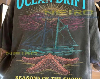 Ocean Drift Seasons Of The Shore Sailboat Starfish Ocean Waves Comfort Colors® Tshirt, Sunset Vintage Nautical Maritime Sea Life Beach Tees,