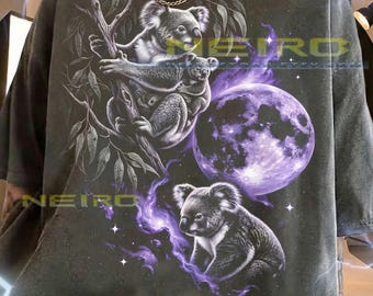 Koala Bear Marsupial Joey Wildlife Nature Lover Purple Moon Comfort Colors® Tshirt, Galaxy Animal Portrait Australia Eucalyptus Tree Tees,