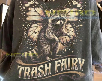 Trash Fairy Raccoon Butterfly Wings Magic Fantasy Comfort Colors® Tshirt, Wildlife Nature Retro Vintage Art Animal Lover Tees,